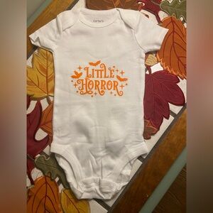 Carter's White Onesie with Orange 'Little Horror' Design